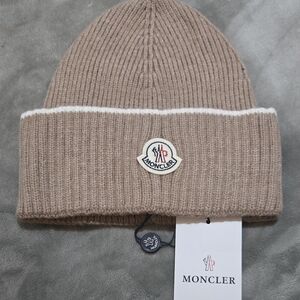 Moncler Tan Knit Beanie with Logo
